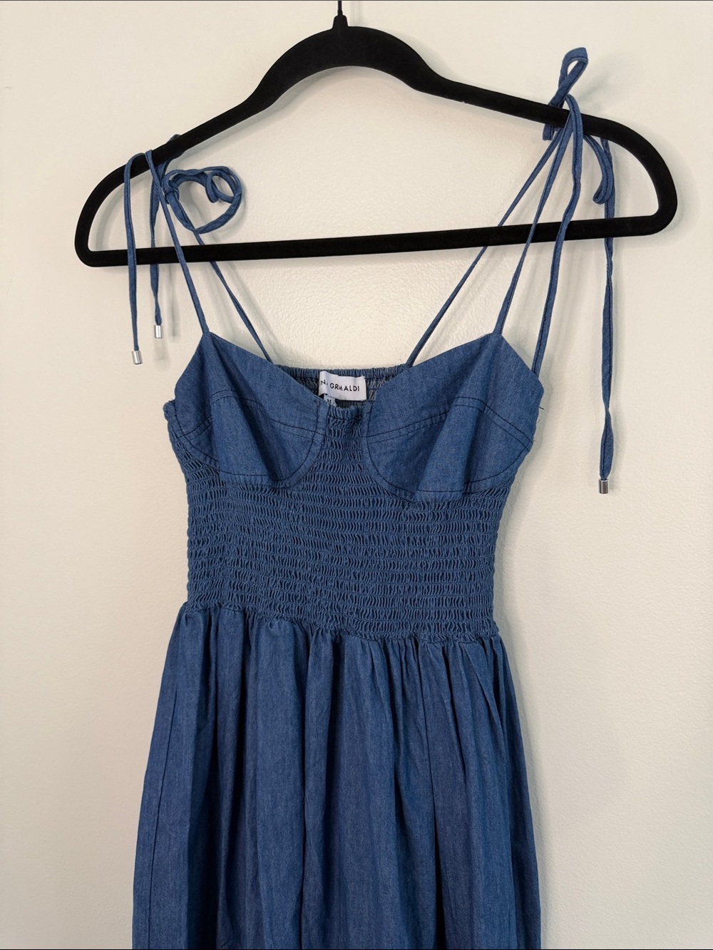 Karina Grimaldi Josephine Denim Midi Dress Denim Smocked Corset Cotton Medium - Picture 3 of 9